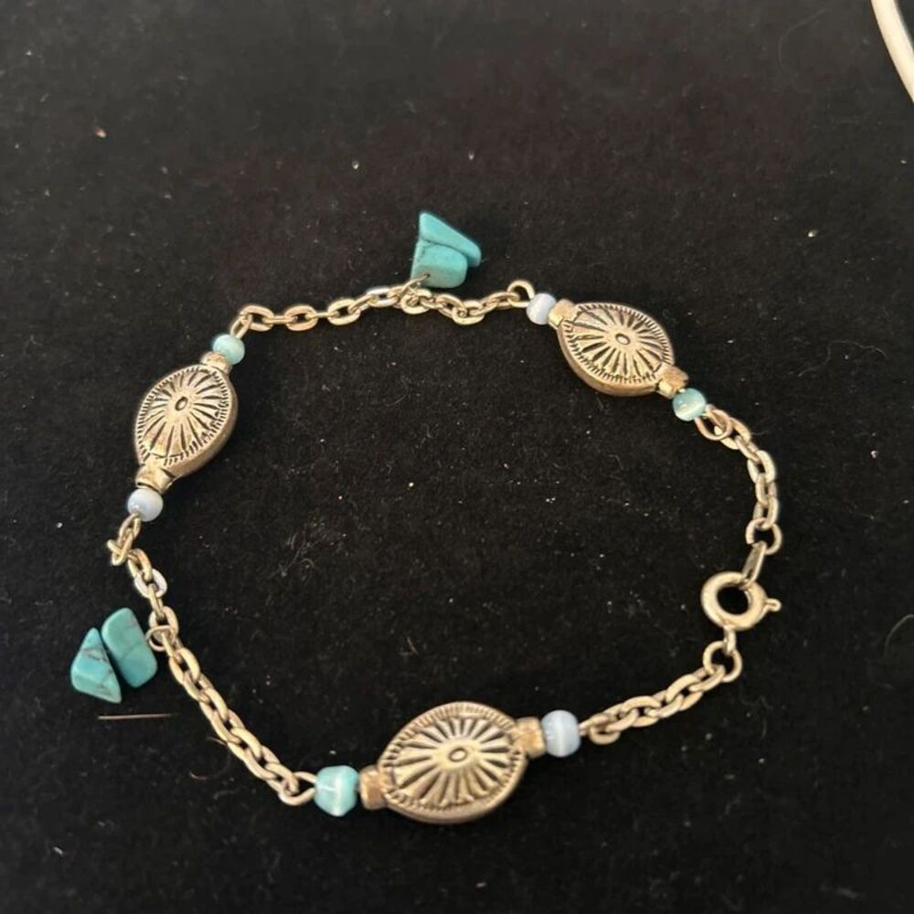 Silver Tone Turquoise Chip Boho Bracelet